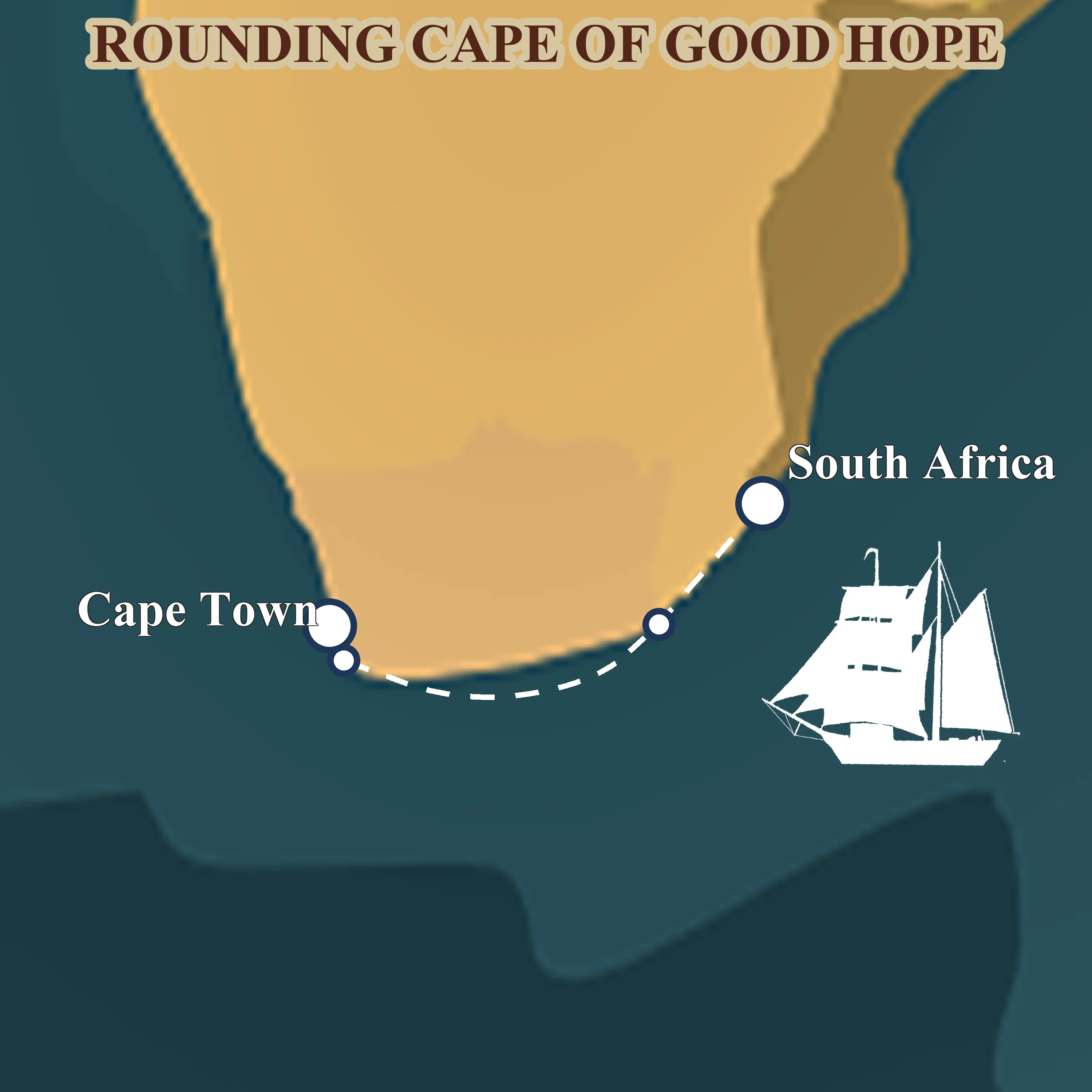Route map for Leg 4: from Durban around the Cape of Good Hope