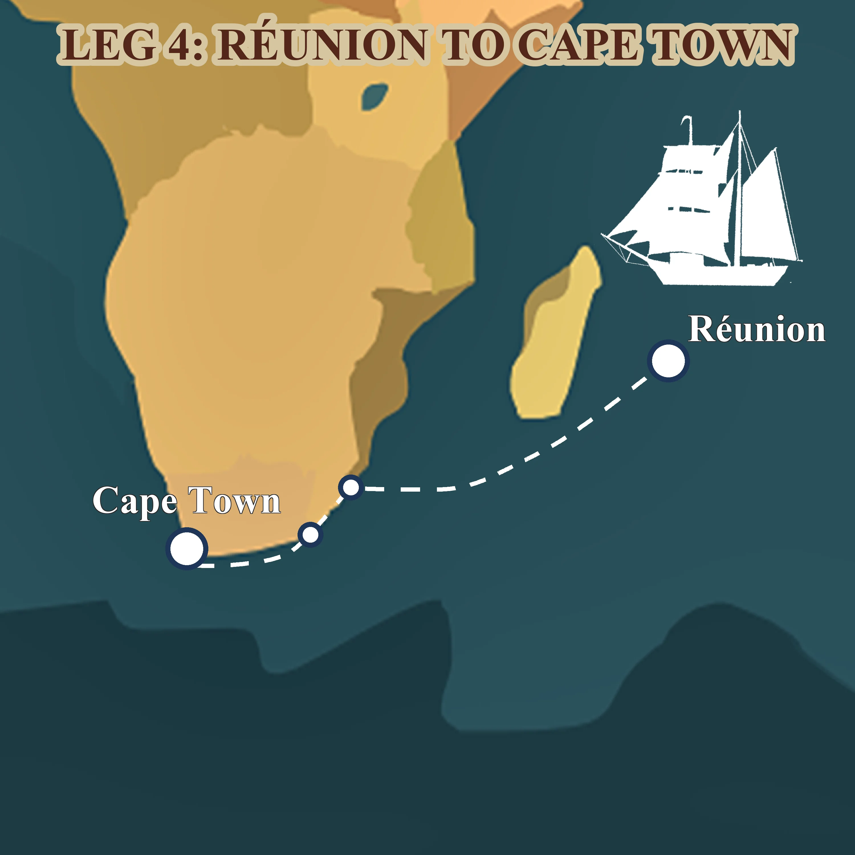 Route map for Leg 4: from Réunion around the Cape of Good Hope to Cape Town