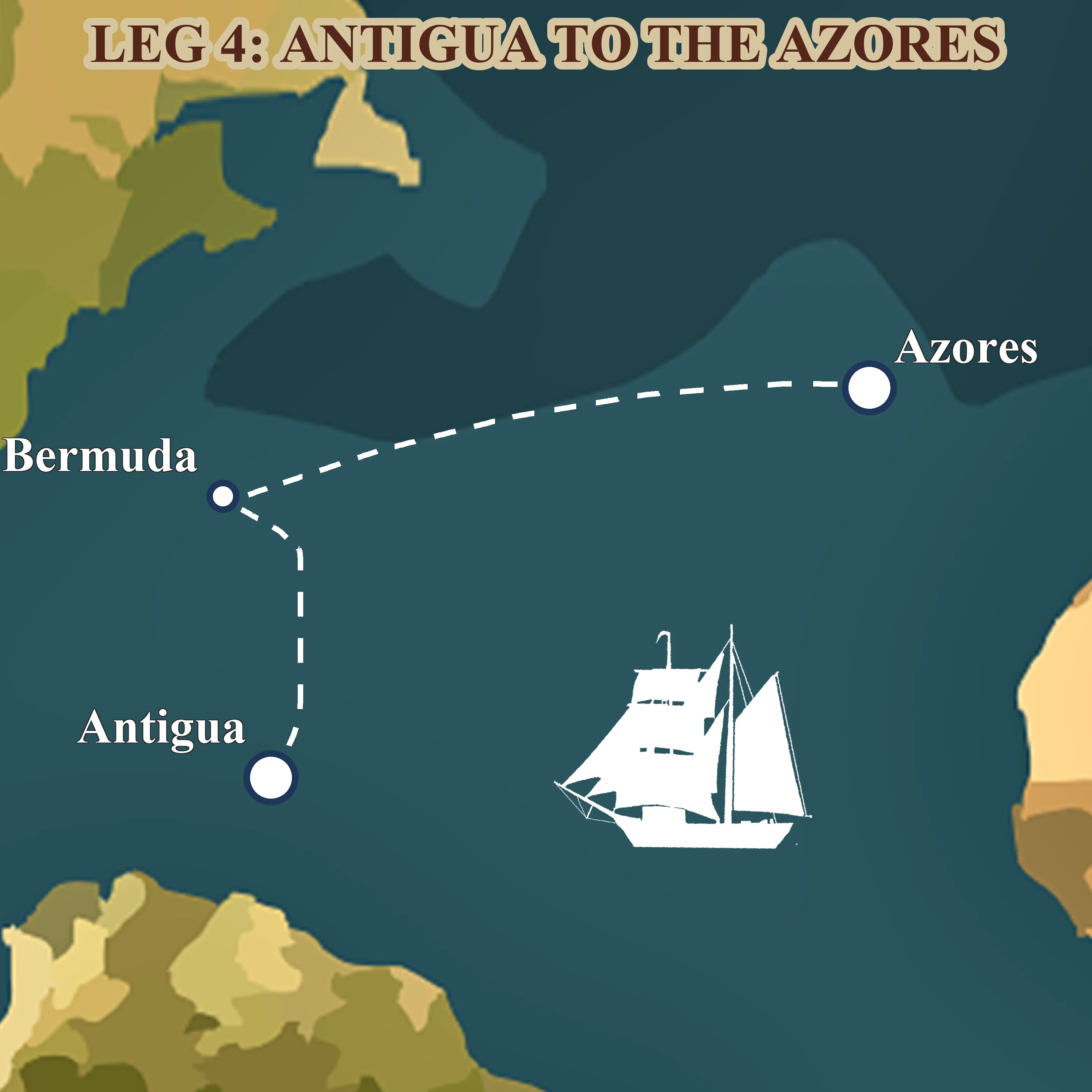 Route map for Leg 8: across the North Atlantic from Antigua to the Azores
