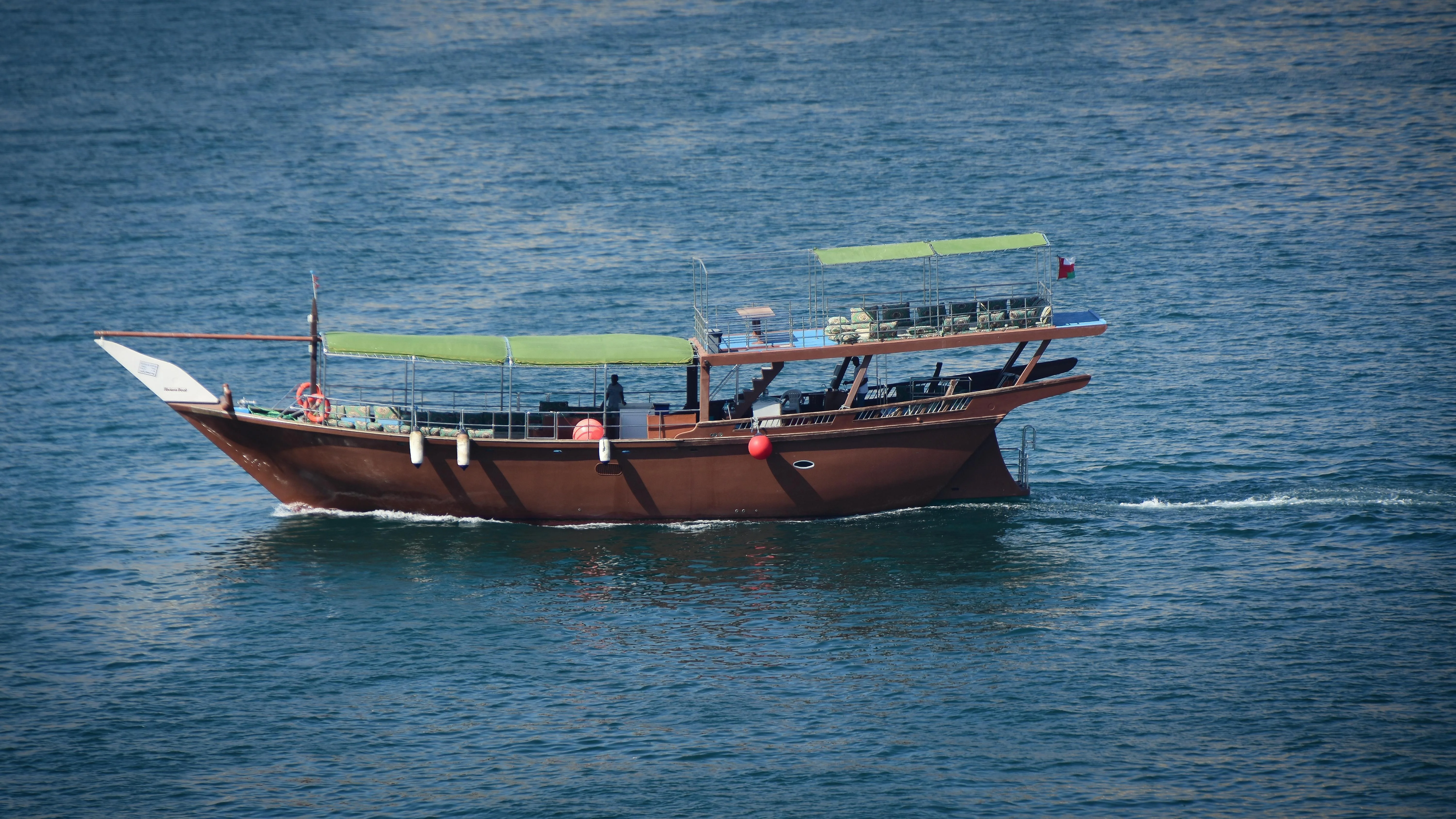 A traditional lateen-rigged dhow under sail, the Indian Ocean's oldest rig.