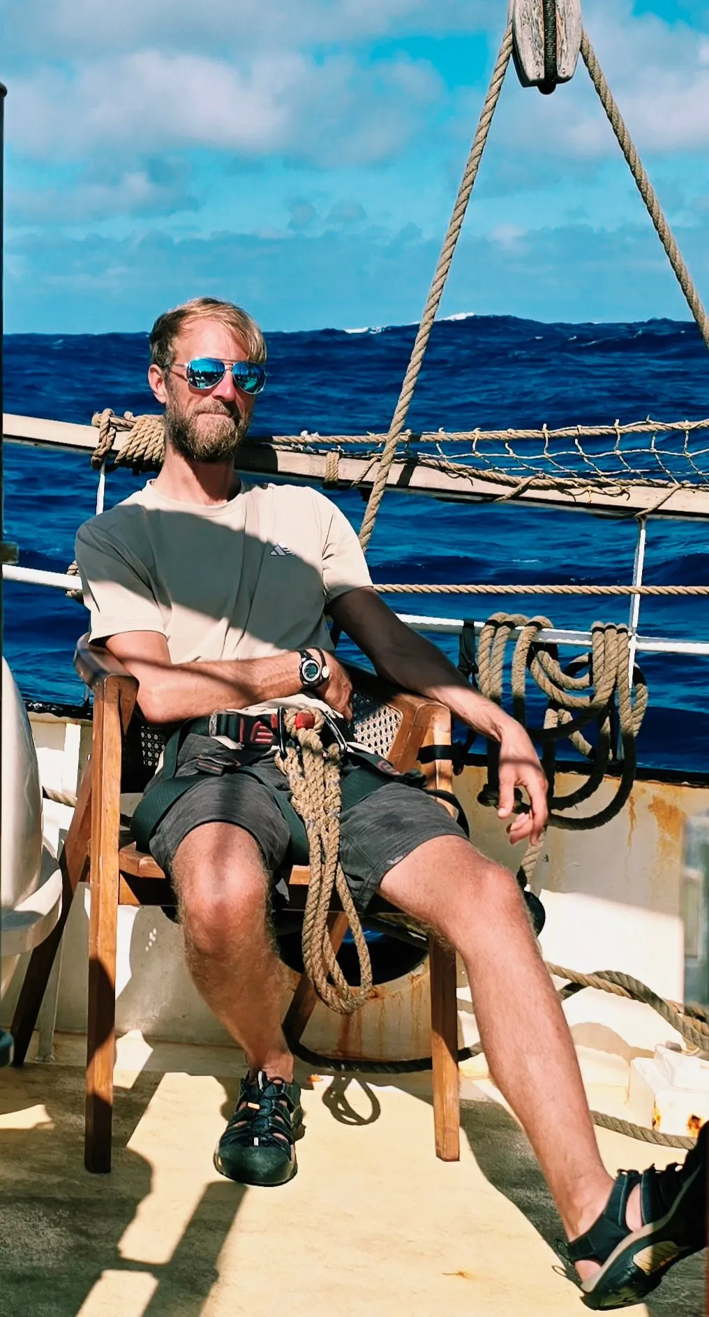 Relaxing on deck between watches with the Indian Ocean rolling past